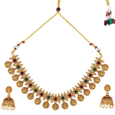 Pearl and Gold Plated Temple Jewellery Set
