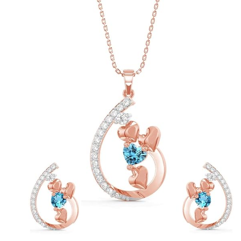 925 Sterling Silver Heart Pendant Earring Chain Jewellery Set