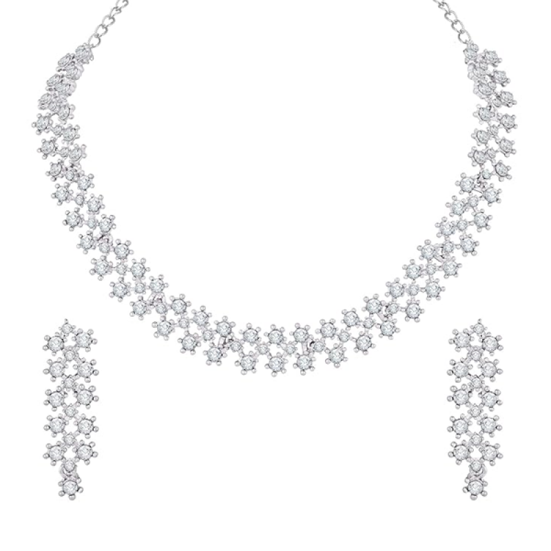 White Stones/AD Diamond Necklace with Earrings