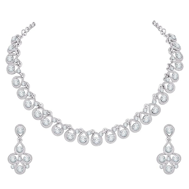 Diamond/Stones Necklace Set with Earrings for Women