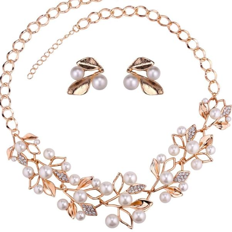 Latest Traditional Gold Plated Pearl Choker Jwell Necklace Jewellery Set with Earrings