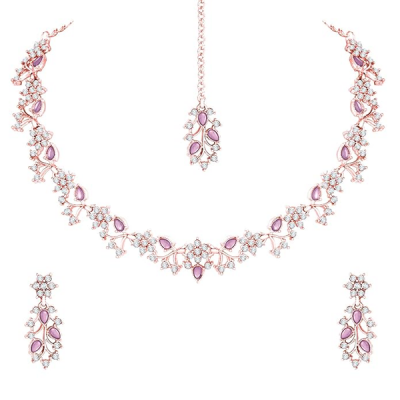 American Diamond AD with Colorful Crystal Necklace Jewellery Set