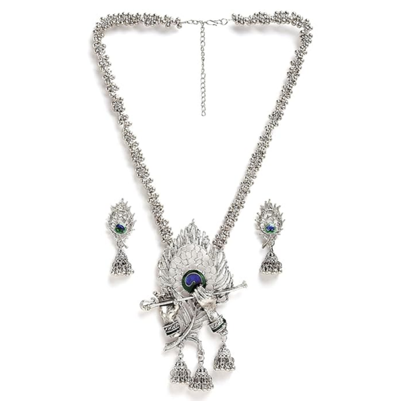 Fancy Traditional Oxidised Silver Necklace Jewellery Set for Women