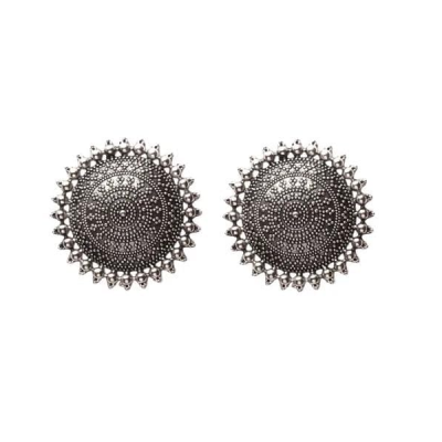 Traditional Oxidised Silver Floral Stud Earrings for Women