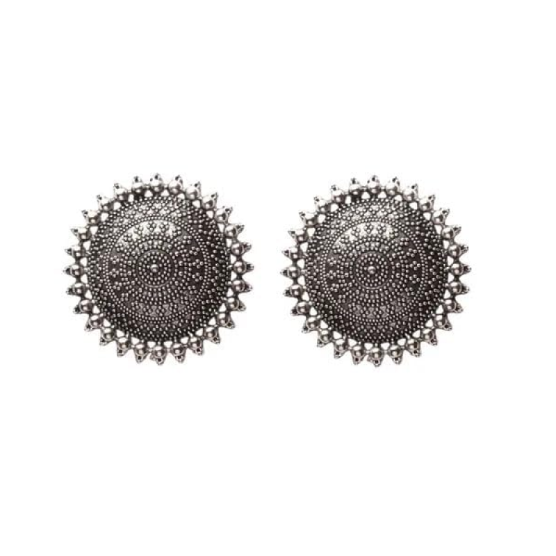 Traditional Oxidised Silver Floral Stud Earrings for Women