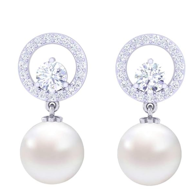 92.5 Sterling Silver Swiss Zirconia Pearl Earrings