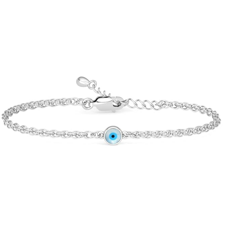 Silver Evil Eye Chain Bracelet, Adjustable, Anti Tarnish Gift for Women