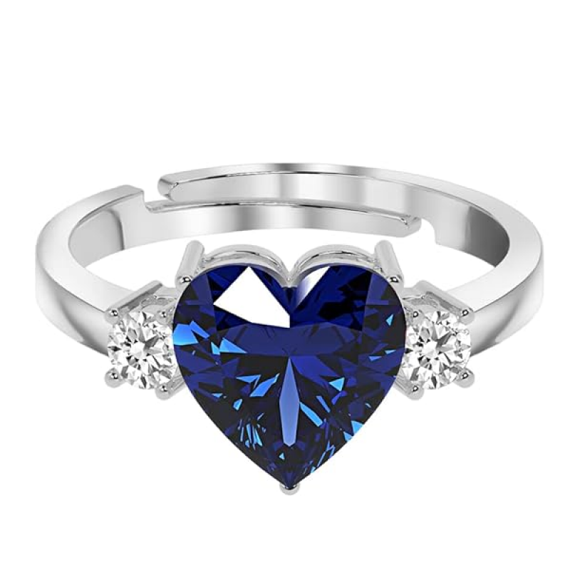 925 Sterling Silver Heart Stone Ring with Adjustable Band