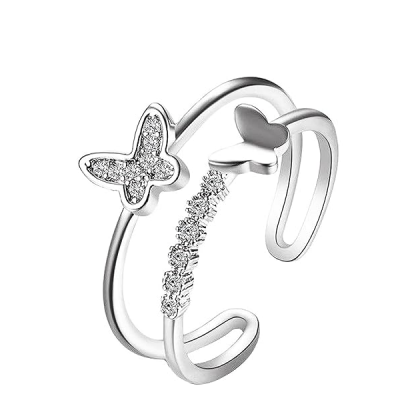 Butterfly ring silver stylish engagement wedding Adjustable promise propose American diamond Finger Ring