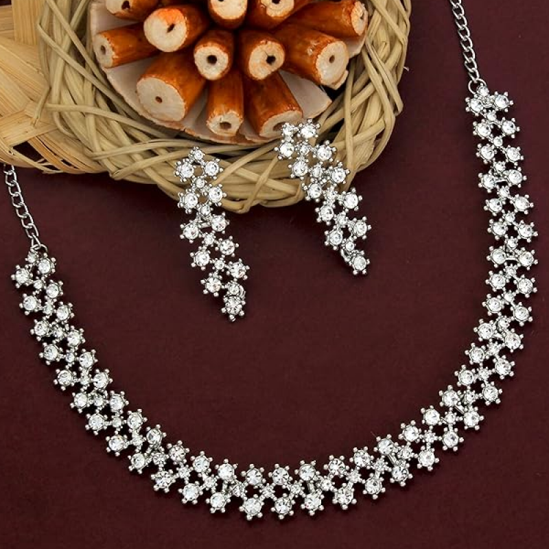 White Stones/AD Diamond Necklace with Earrings