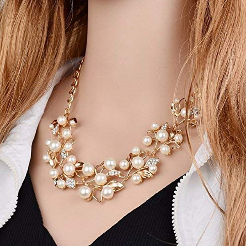 Latest Traditional Gold Plated Pearl Choker Jwell Necklace Jewellery Set with Earrings