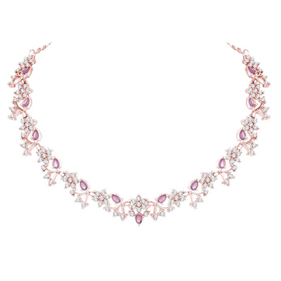 American Diamond AD with Colorful Crystal Necklace Jewellery Set