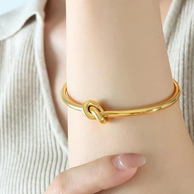 Anti Tarnish 18k Gold Plated Stainless Steel Bangle Bracelet