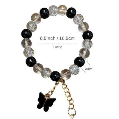 Butterfly Charm, Rounded Glass Beads, Handmade Bracelets for Women