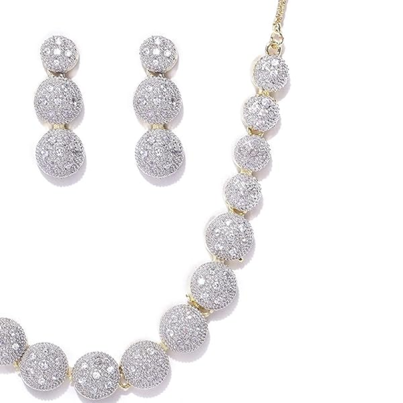 American Diamond Combo of Choker Necklace Set with Earrings, Bracelet and Ring for Girls and Women