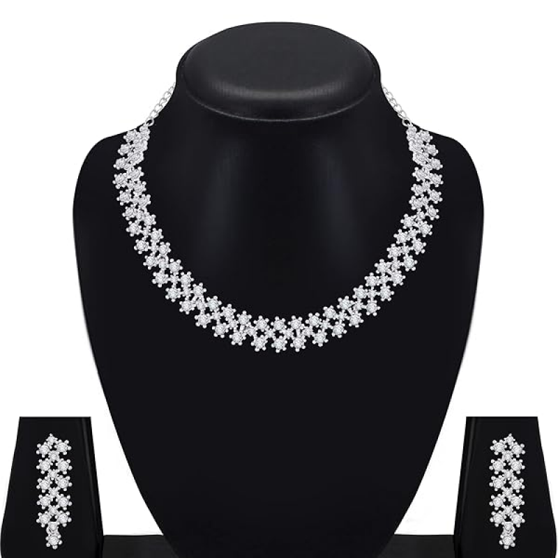 White Stones/AD Diamond Necklace with Earrings
