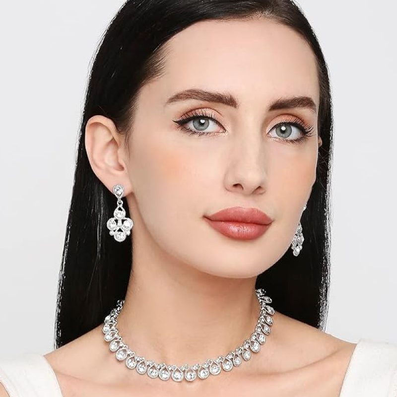Diamond/Stones Necklace Set with Earrings for Women