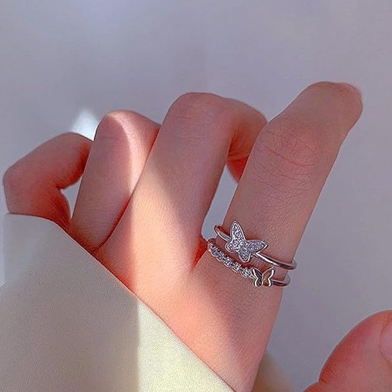 Butterfly ring silver stylish engagement wedding Adjustable promise propose American diamond Finger Ring
