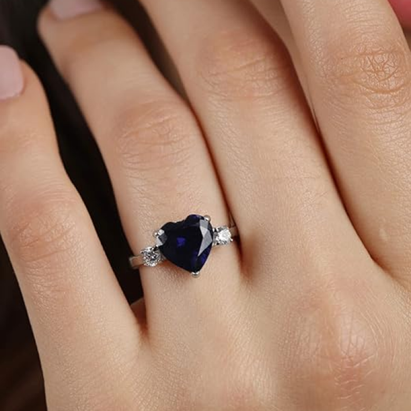 925 Sterling Silver Heart Stone Ring with Adjustable Band